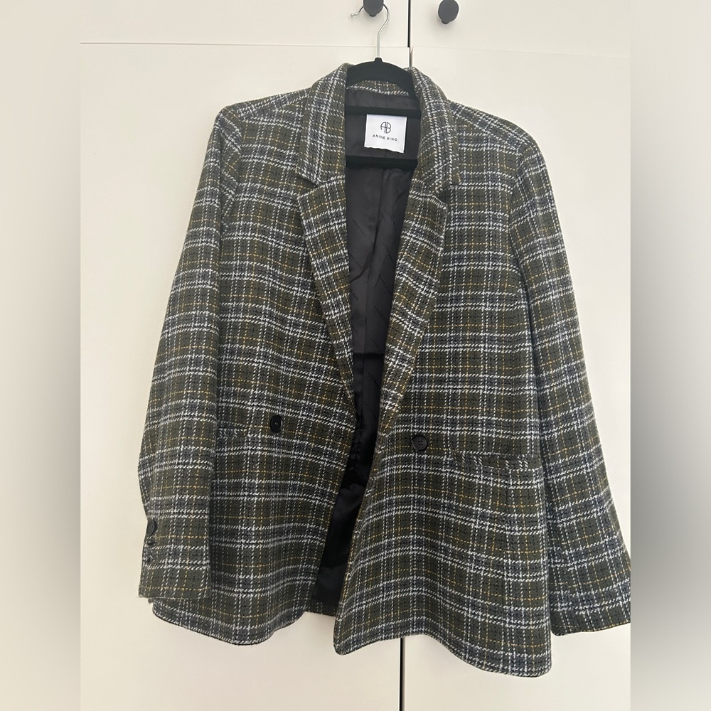 Anine Bing Plaid Wool Blazer